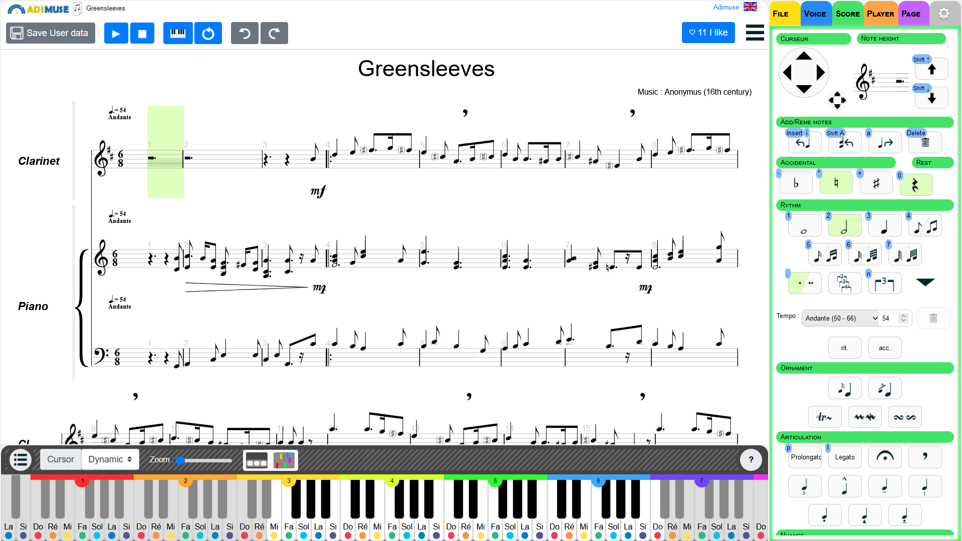 Adimuse, a free online music notation software